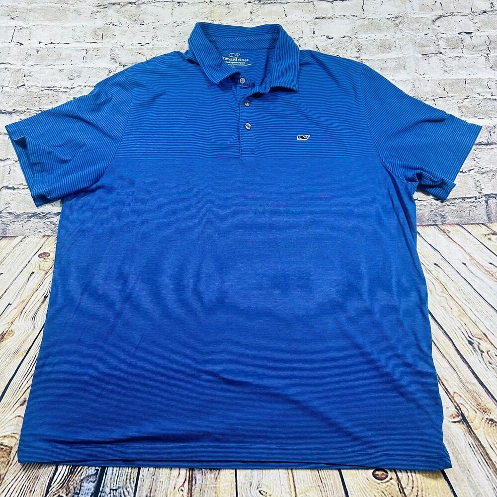 Vineyard Vines Shirt Mens XL Blue‎ Edgartown Polo Striped Short Sleeve Collar